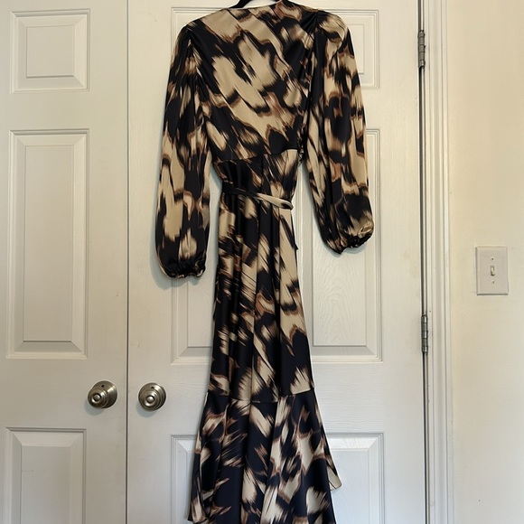 Tanya Taylor Blaire Tie-Waist Printed Dress Cream Maritime Blue Tan - Picture 8 of 8